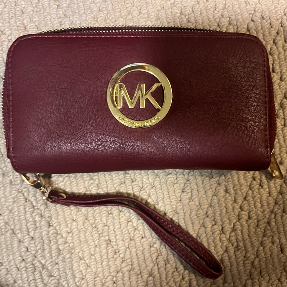 Burgundy MK double wallet